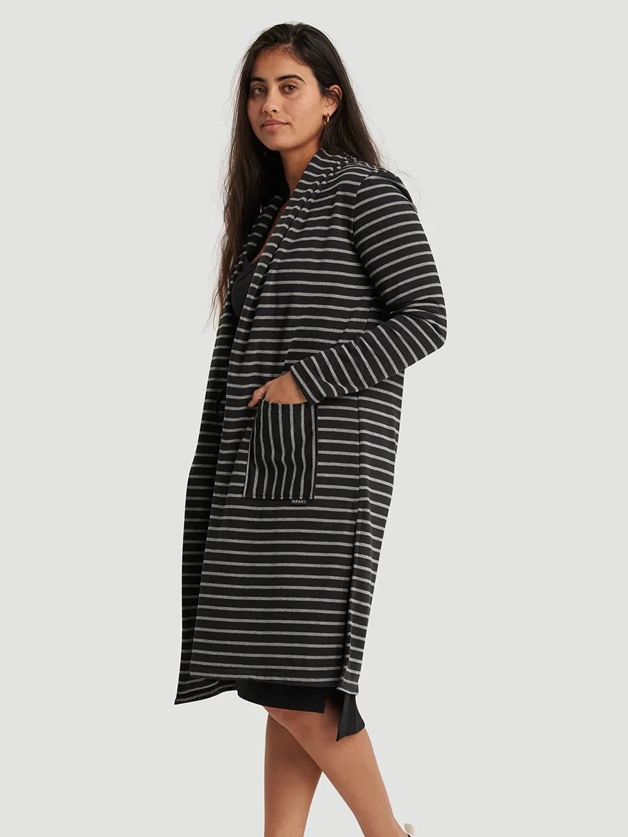 Cardigan Long Droit avec Poches Appliquées - Rayures Intemporelles - Image 3