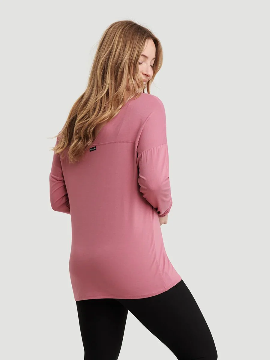 Chandail Relax à Manches Longues et Col V au dos Ecovero™ - Rose Tulipe - Image 4