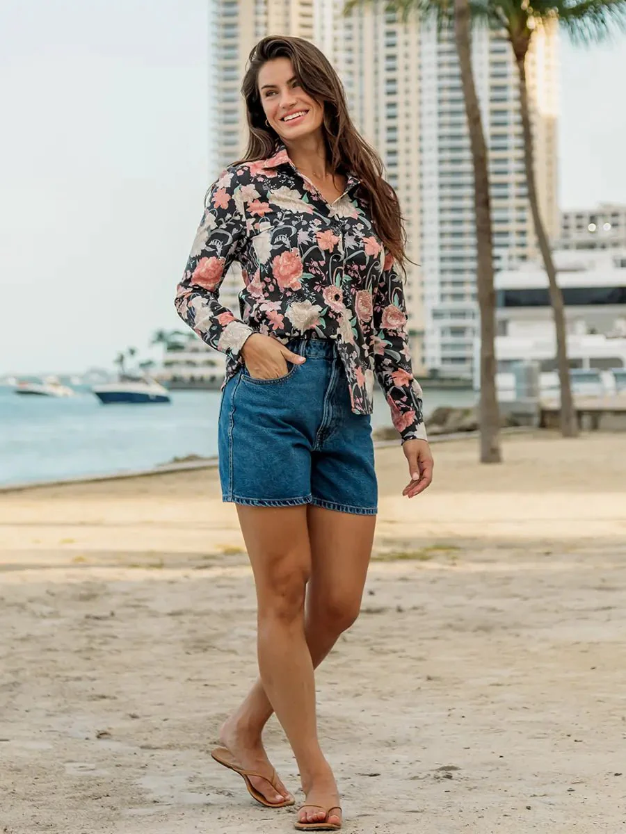 Chemise Ajustée Twill Extensible - Pivoines Noires - Image 3