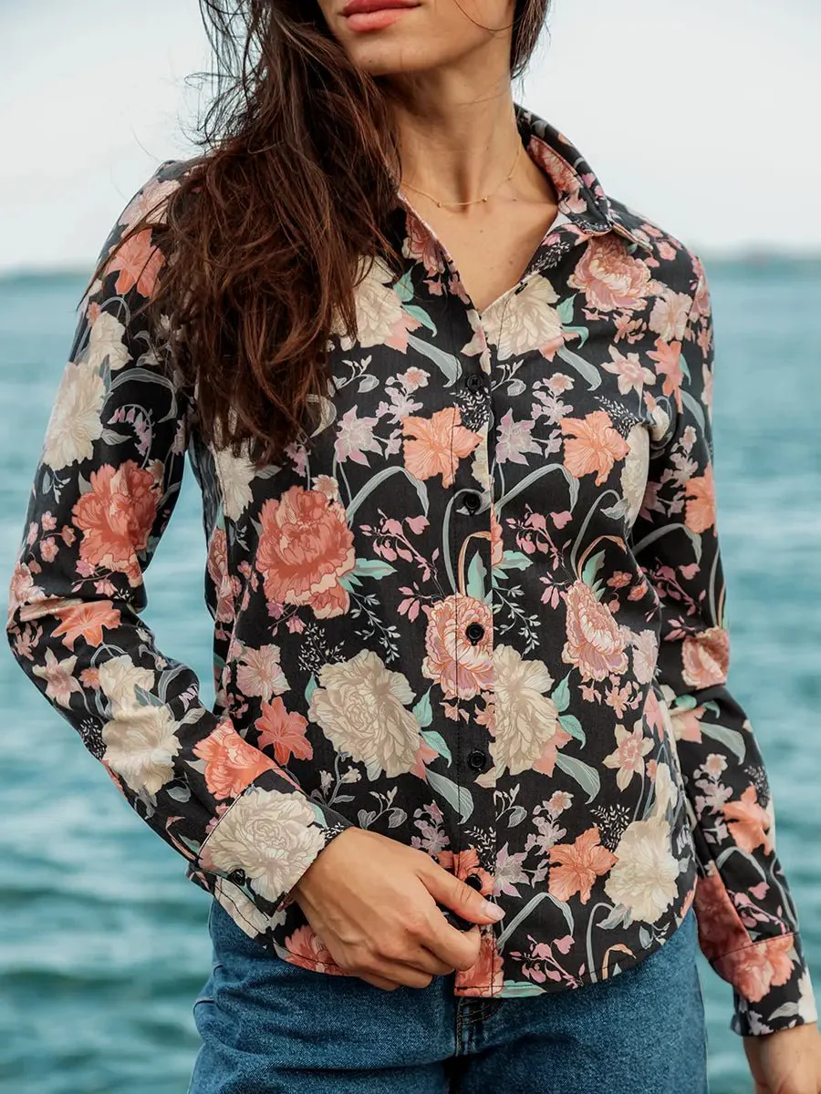 Chemise Ajustée Twill Extensible - Pivoines Noires - Image 4