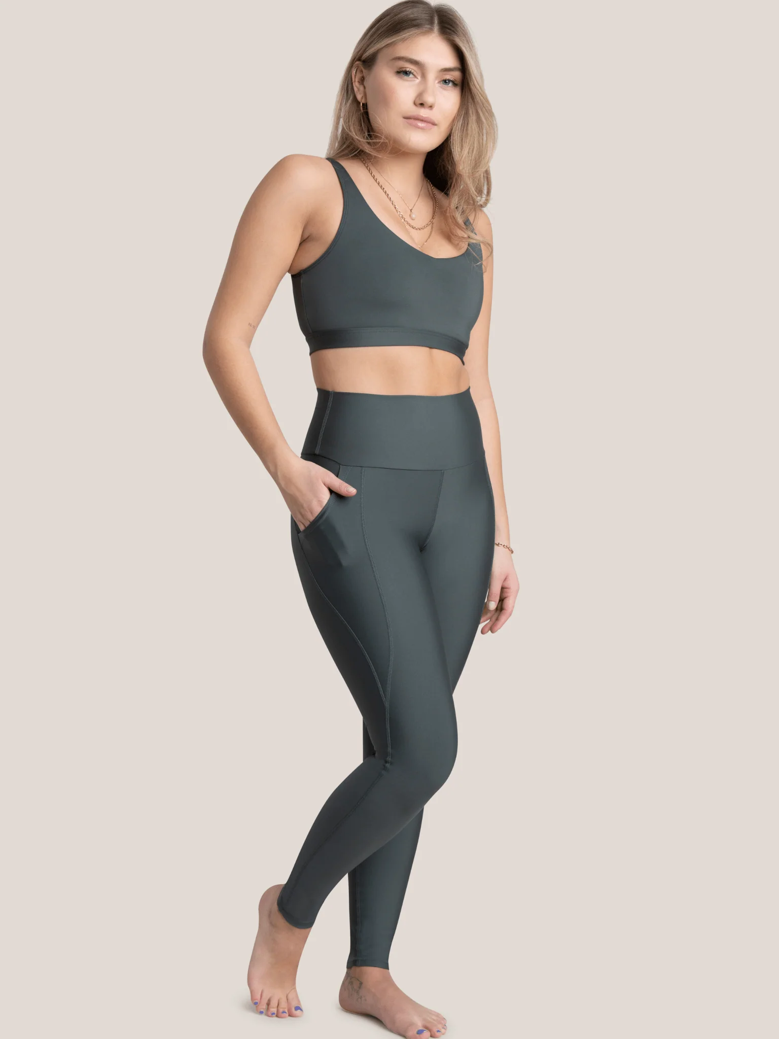 Legging classique taille haute Ecomove avec poches - Eucalyptus - Image 4