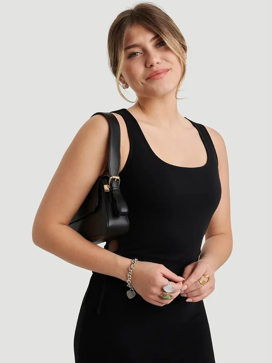 Robe Ajustée Sans Manches avec Découpes Latérales Ponte Finesse - Noir - Image 4