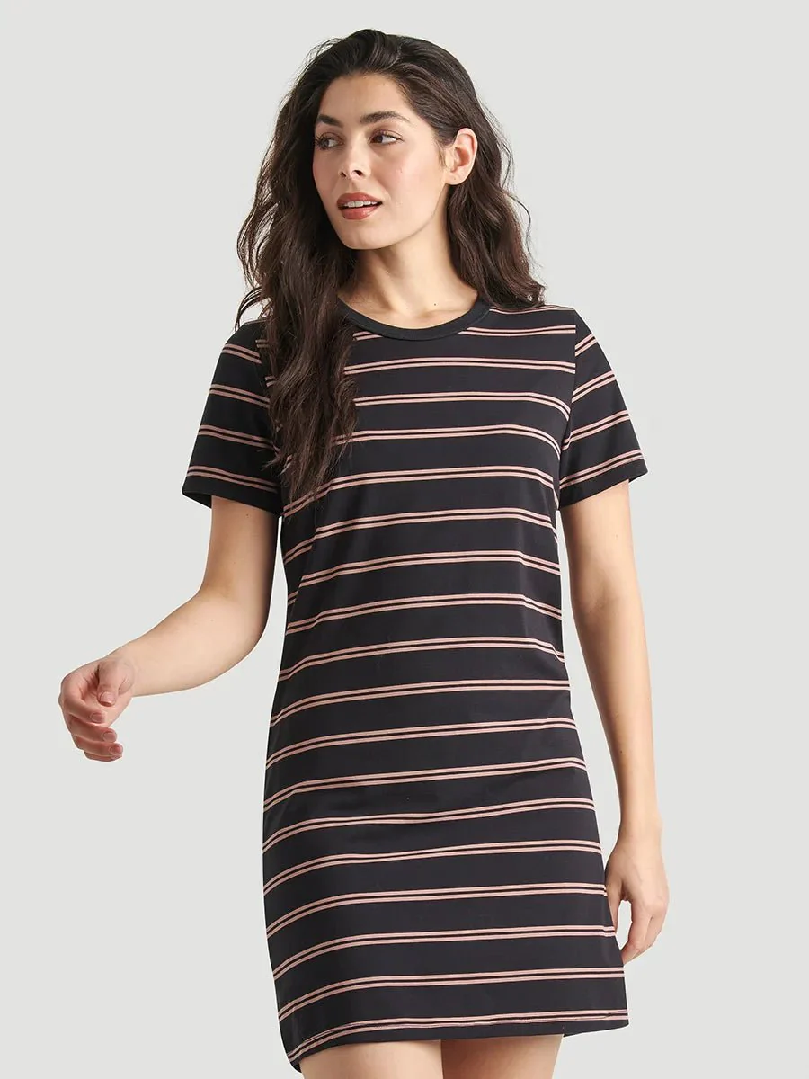 Robe manches courtes à col rond Jersey fluide - Rayures noir taupe - Image 4