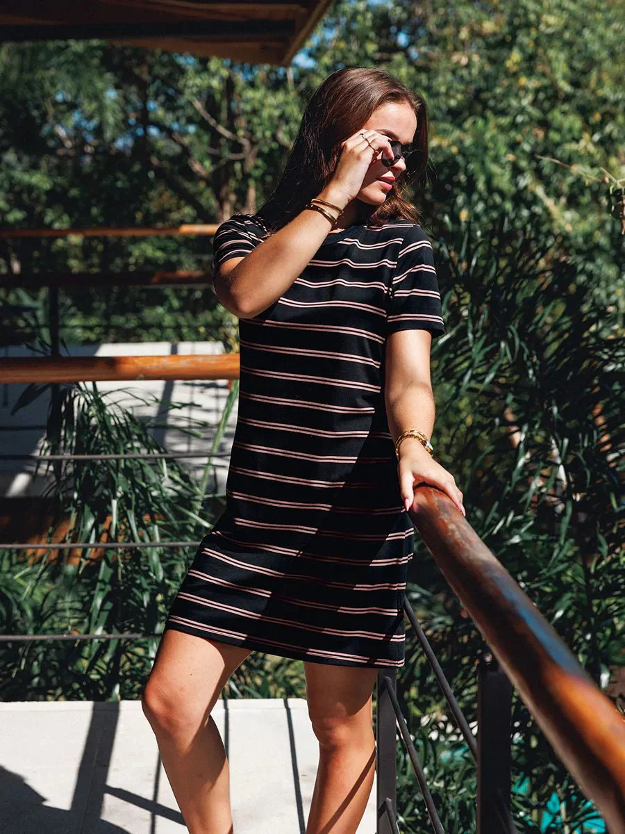 Robe manches courtes à col rond Jersey fluide - Rayures noir taupe - Image 6
