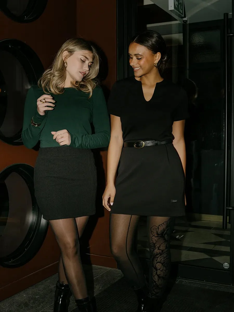 Robe t-shirt habillée col fendu - Noir - Image 3