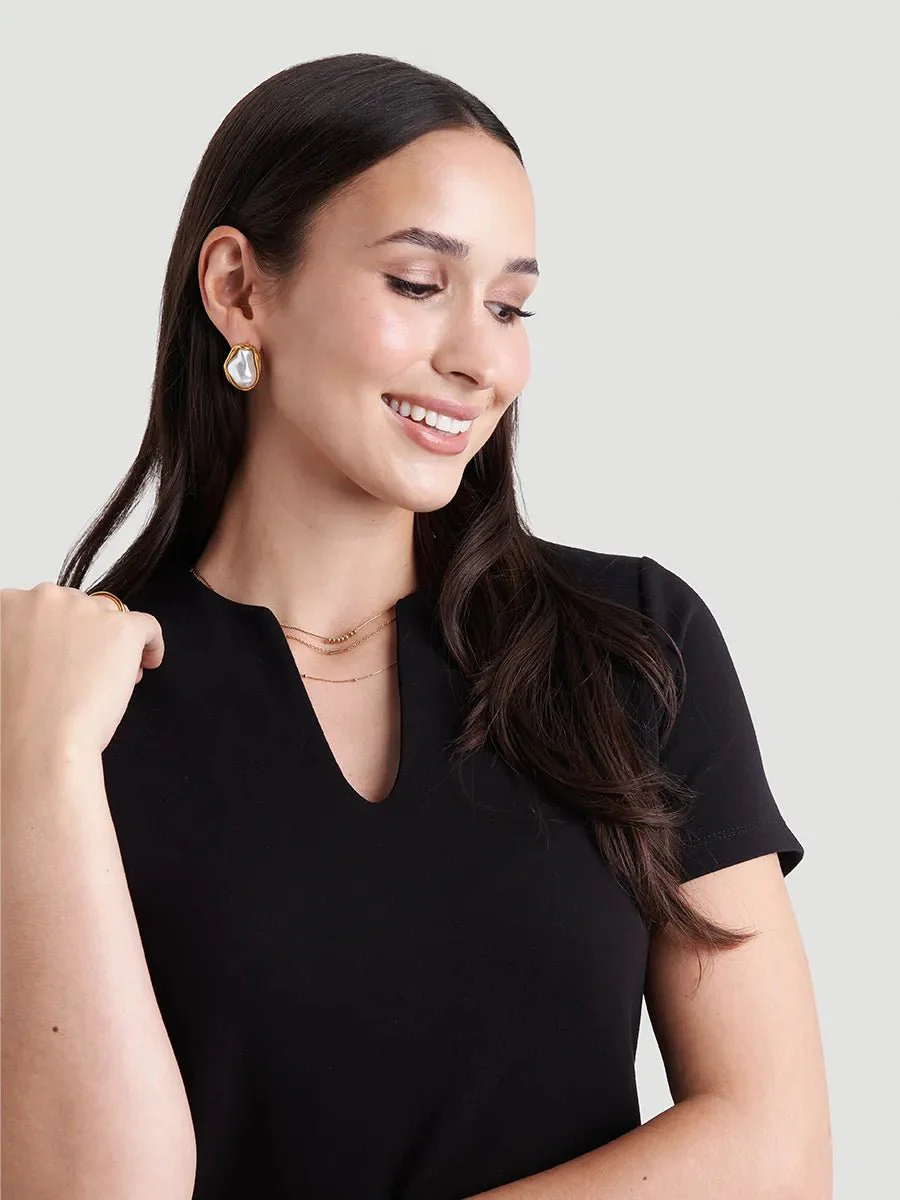 Robe t-shirt habillée col fendu - Noir - Image 4