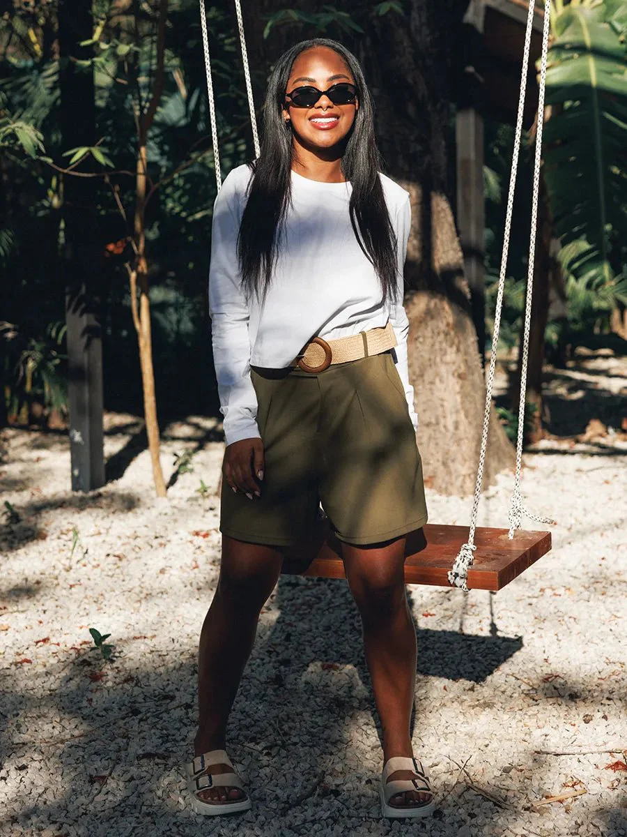 Short habillé à plis Ponte finesse - Olive foncée - Image 3