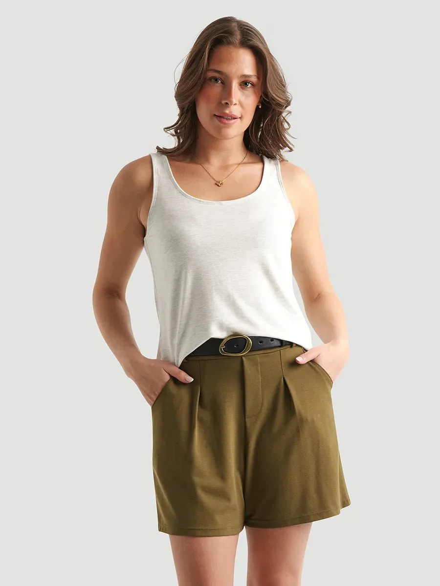 Short habillé à plis Ponte finesse - Olive foncée - Image 4