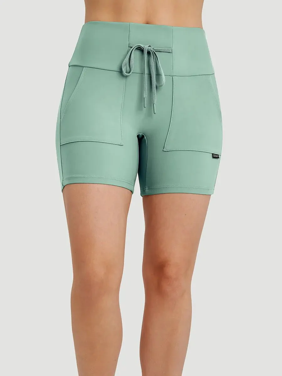 Short Taille Haute GoodTime à Large Bande de Taille avec Poches Appliquées - Vert Lagoon - Image 3