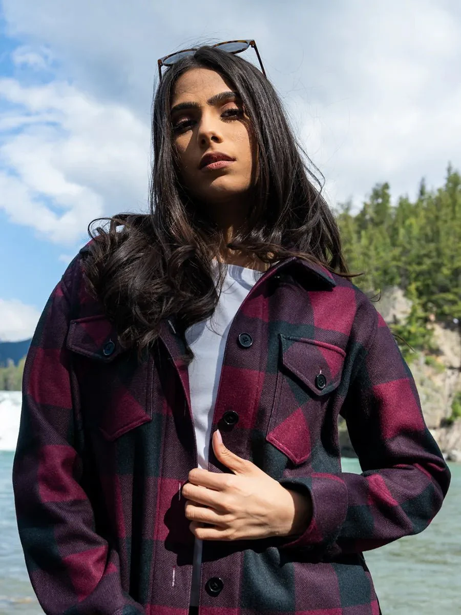 Surchemise longue à boutons - Carreaux bordeaux - Image 3