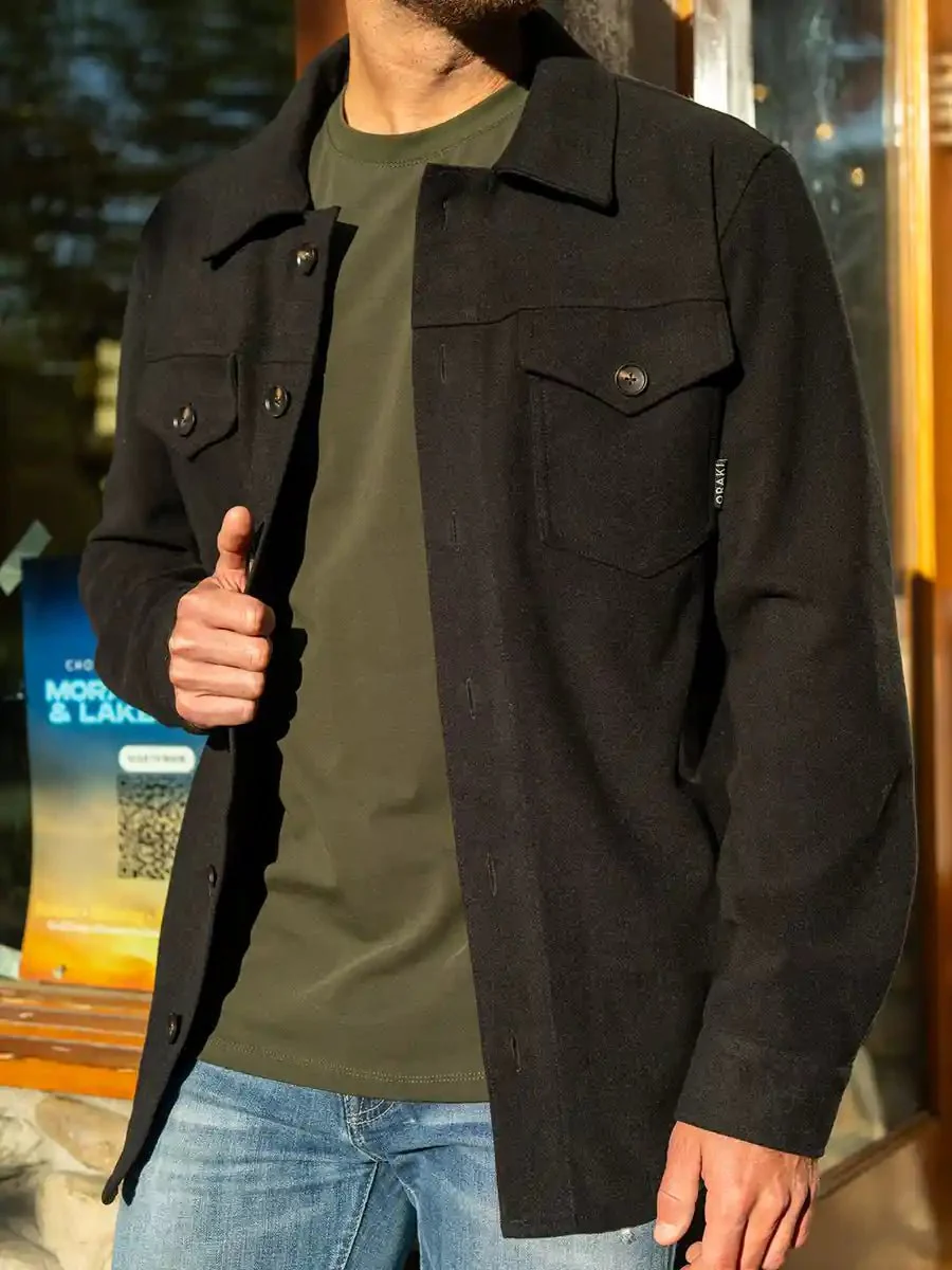 Surchemise longue à boutons pour homme - Noir - Image 3