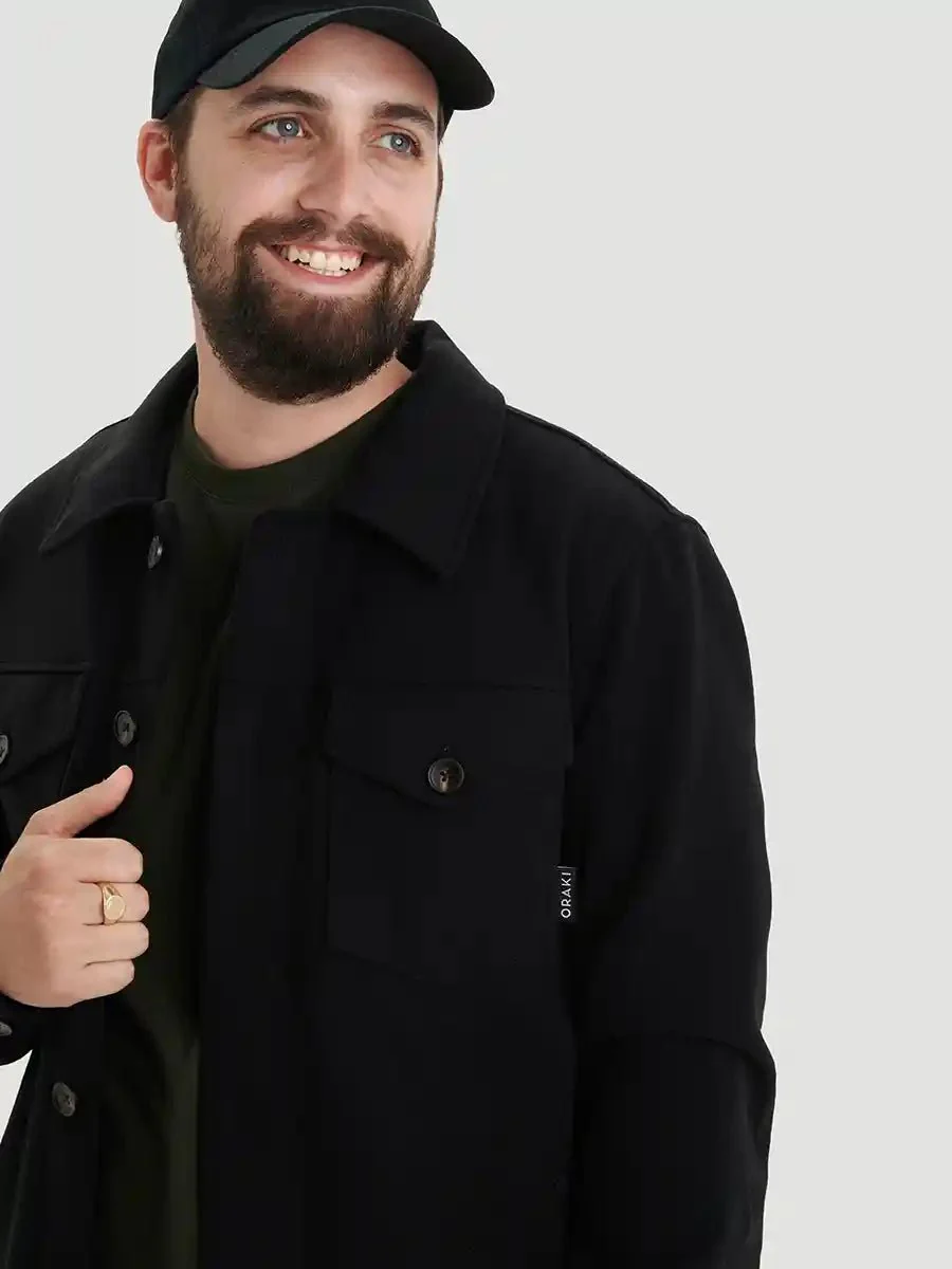 Surchemise longue à boutons pour homme - Noir - Image 4