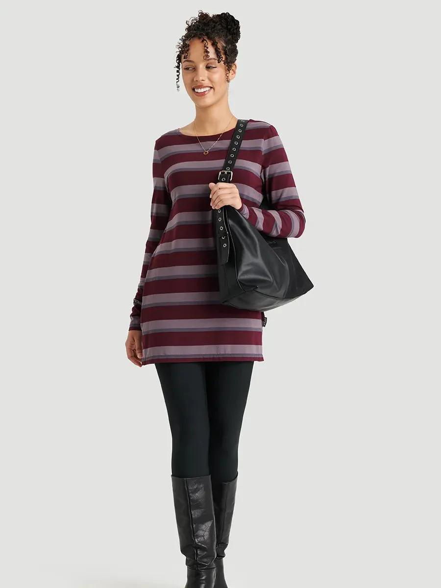 Tunique à col rond à manches longues avec fentes SoftTouch - Rayures cabernet - Image 3